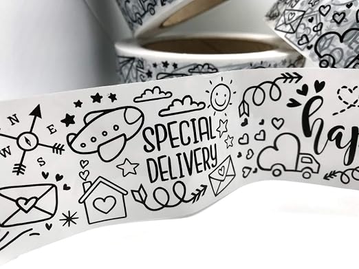 Sip & Celebrate Happy Mail© Cute Packing Shipping Tape - Small Business Packaging - Extra Large Roll - 110 YDS (330 FT)
