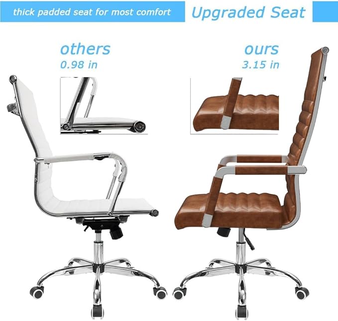 Furmax Ribbed Office Chair High Back PU Leather Executive Conference Chair Adjustable Swivel Chair with Arms (Bicolor Retro Brown)