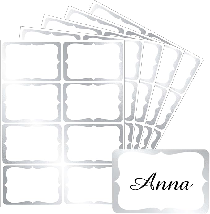 Starboling Name Tag Stickers, 200 Pcs 3"x2" Silver Plain Labels With Colorful Border for Office, Meeting, School and Home