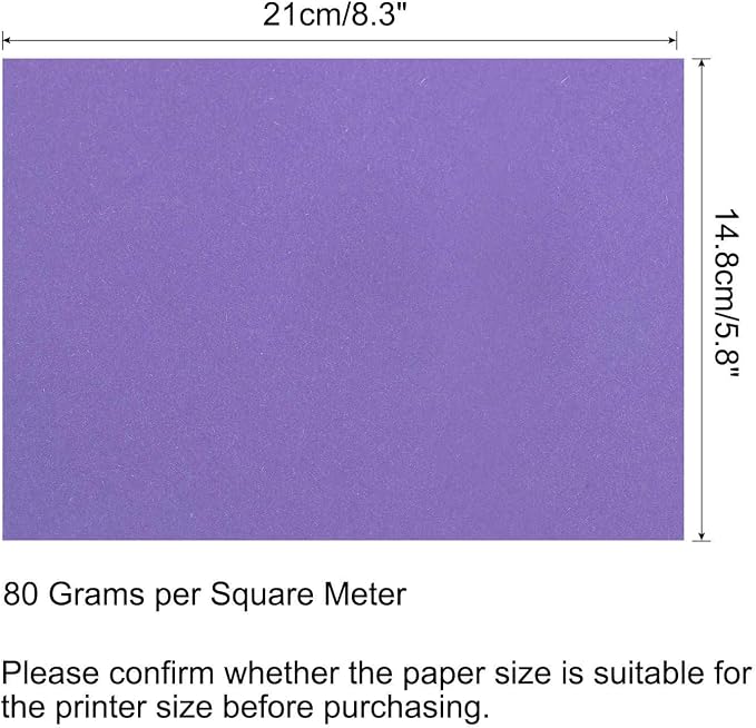 MECCANIXITY 50 Sheets Colored Copy Paper 8.3 x 5.8 Inch Printer Paper 80gsm Dark Purple for Office Printing, Document Copying, Invitations, Forms, Art Projects