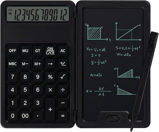 Desk Portable Basic Calculator, Small Mini Calculators with Writing Notepad and Stylus, More Lightweight and Portable, 12Digit Large Display Multi-Function for Office, School, Home & Financial (Black)