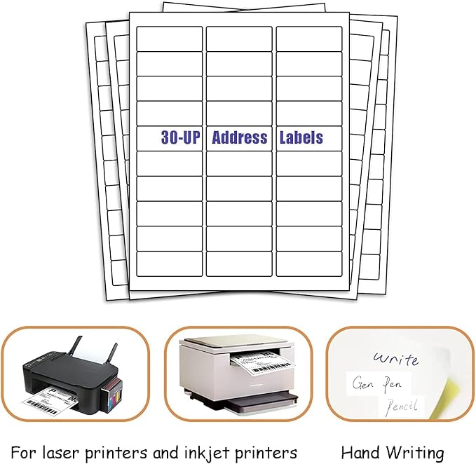 30 UP Labels 1" x2-5/8 Mailing Shipping Address FBA Label for Laser/Inkjet Printers, White Blank Sticker Name Tags, Printable Address Label (1000 Sheets, 30,000 Labels)
