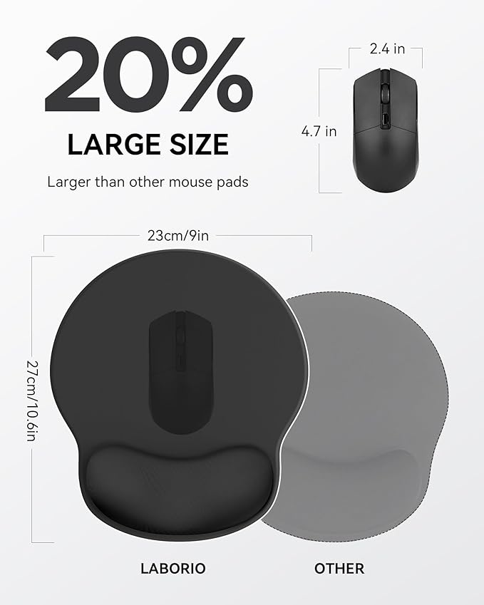 Mouse Pad with Wrist Rest for Desktop Large Ergonomic Mouse Mat(Black) | 10.6''L x 9''W Size, Gel Wrist Support, Non-slip Base, Washable Surface, Laptop Mousepad