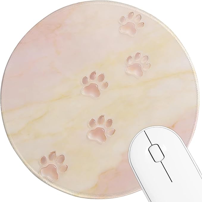 Round Mouse pad, high-end Texture, Sewn Edge Design, Anti-Slip Rubber Base. 8.6 x 8.6 inches (Pastel Paws)