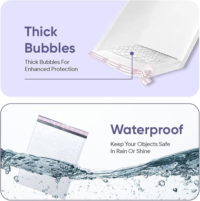 White 9.5x14.5 Inch Poly Bubble Mailers #4 | Self Seal Large Padded Envelopes | Air Cushioned Bubble Mailer | Usable Size 9.5x13 Inch | Waterproof Lightweight Mailing Shipping Bags | 100 Pack Bulk