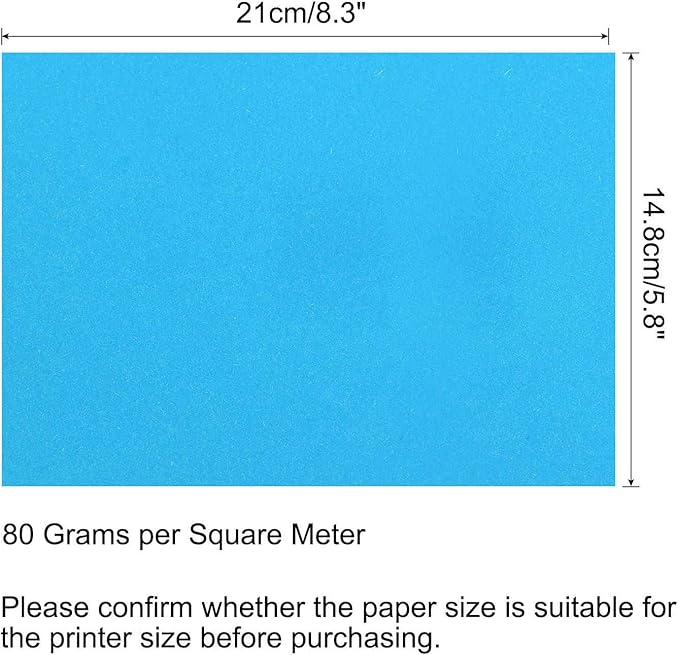 MECCANIXITY 100 Sheets Colored Copy Paper 8.3 x 5.8 Inch Printer Paper 80gsm Pale Blue for Office Printing, Document Copying, Invitations, Forms, Art Projects