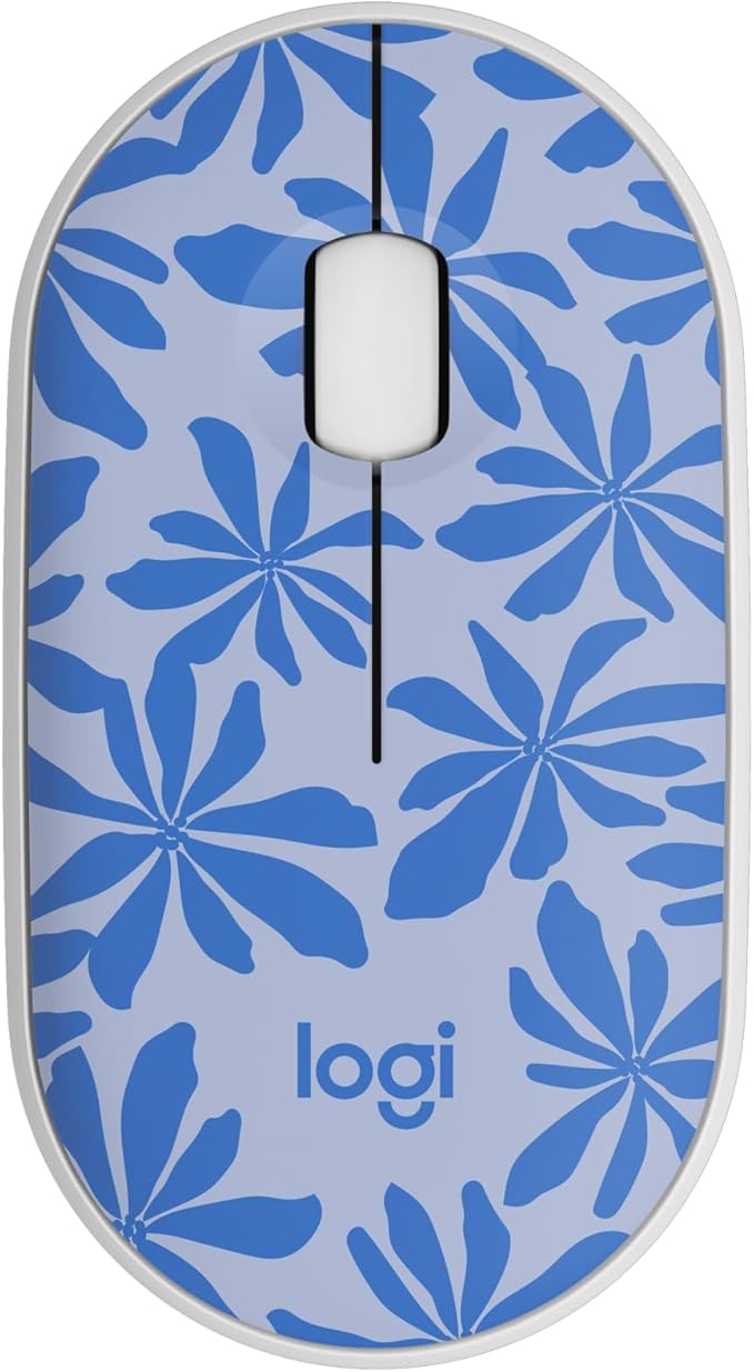 Logitech M340 Wireless Mouse with Limited Edition Prints, USB Receiver and Silent Clicks, Portable Wireless Mouse for Laptop, PC, Windows, Chrome, Surface – Blue Floral