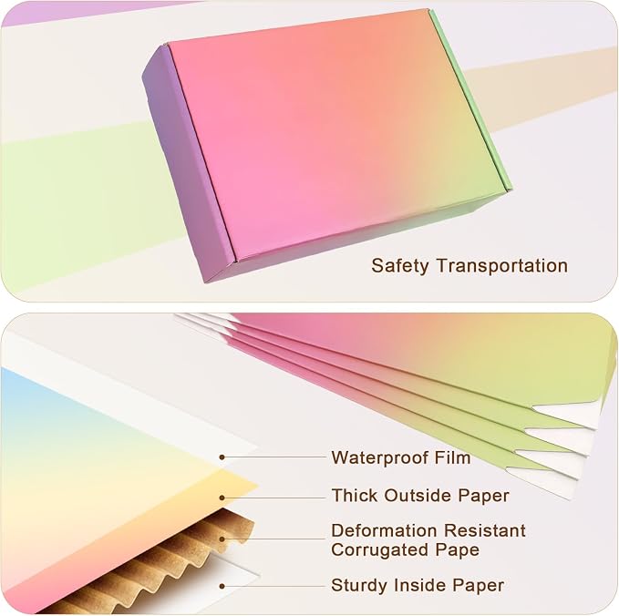 9x6x2 Shipping Boxes for Packaging, 45 Pack Rainbow Corrugated Cardboard Mailer Boxes for Small Business, Shipping, Mailing