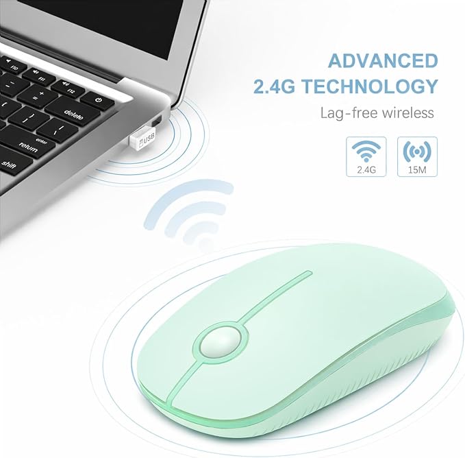 VssoPlor Wireless Mouse, 2.4G Slim Computer Laptop Mouse, Light Green | Portable Mouse, Plug & Play USB Nano Receiver, Quiet Silent Optical Mice for Notebook, PC, Laptop, Computer, Windows, Mac