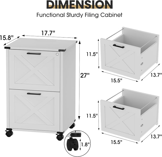 Onelike Small Wood File Cabinet with Charging Station and Lock, 2 Drawers | Built-in 2 AC, USB & Type-C; 1 lock secures 2 drawers; Nightstand, Printer stand and Mobile under-desk cabinet; White