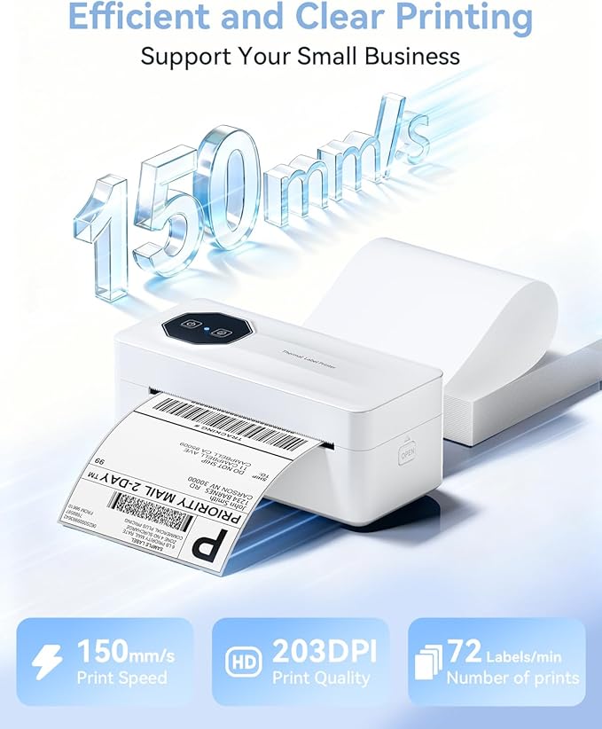TATTMUSE Bluetooth Thermal Shipping Label Printer, A646 Wireless 4x6 Label Printer for Small Business and Shipping Packages, Compatible with iPhone Android Windows Mac, Amazon, USPS, UPS, White