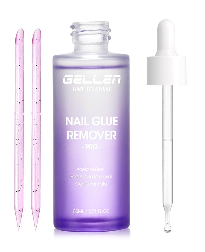 Gellen Nail Glue Remover for Press on Nails, 80ML Gel Nail Glue Remover for Fake Tips, Non Acetone Gentle Glue Off for False Nails, Odorless Easy Glue Debonder, Not for Gel Nail Polish