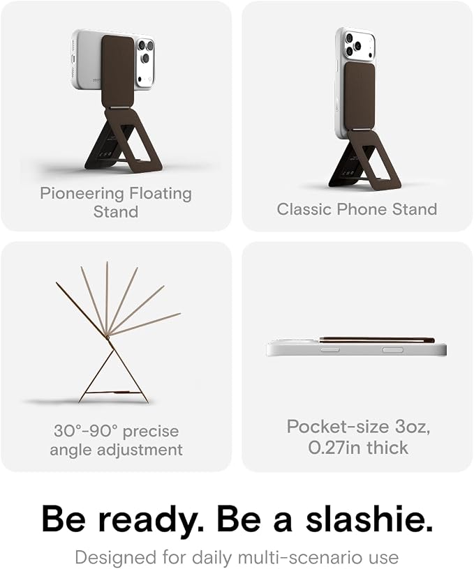 MOFT Phone Tripod Stand, Portable Selfie Stick for iPhone | MOVAS-E- Coffee Leather | Mulit-Angle | Pocket Size | Magsafe Compatible | Easy to Charge | Stylish |For Content Creators