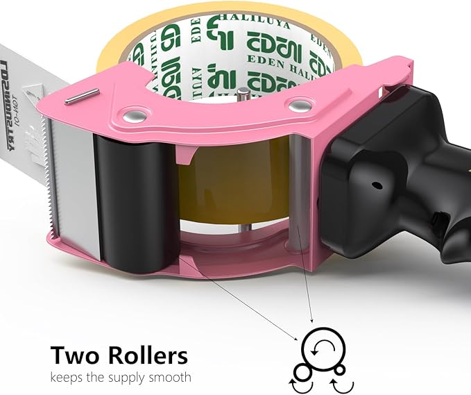 Rapid-Replace Packing Tape Dispenser Gun with Extra Blade, 2IN(50mm) Lightweight Ergonomic Industrial Handheld Heavy Duty Tape Cutter for Carton, Packaging and Box Sealing, Pink