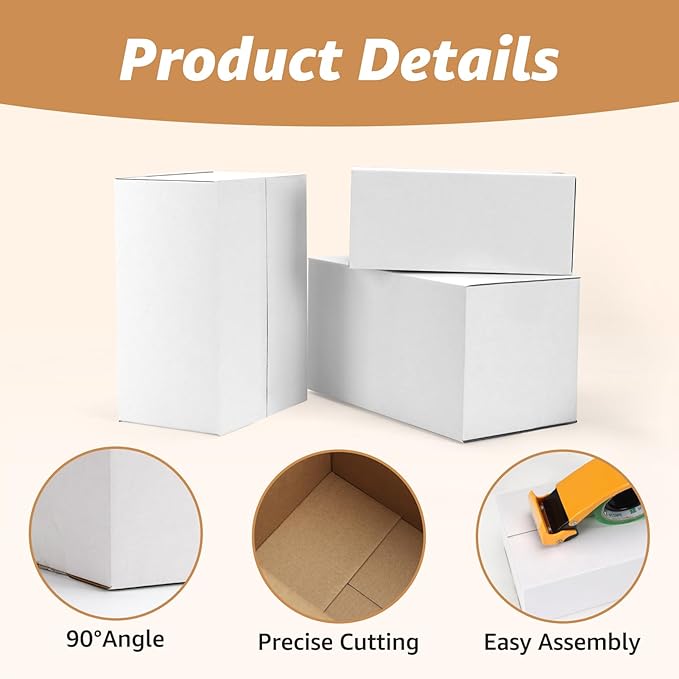 EXYGLO 30 Pack 9x6x4, 10x7x5, 11x6x6 Assorted Sizes Shipping Boxes for Small Business, Each Size 10 Pack, White Corrugated Cardboard Small Box for Packaging, Moving, Mailing, and Storing