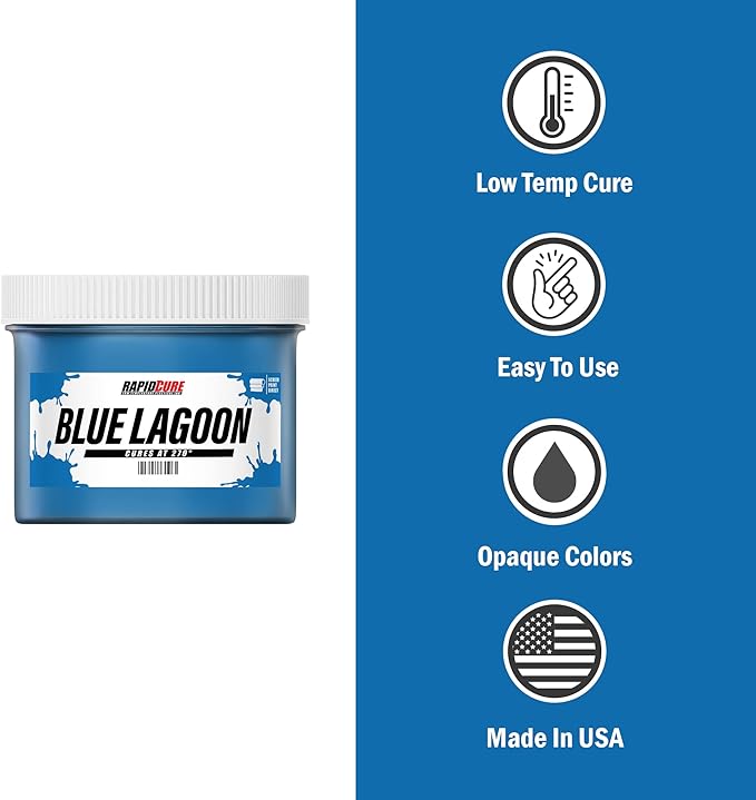 Rapid Cure® Screen Printing Ink Blue Lagoon (Gallon - 128oz.) - Plastisol Ink for Screen Printing, Fast Curing Fabric Paint - Screen Print Direct®, USA Made