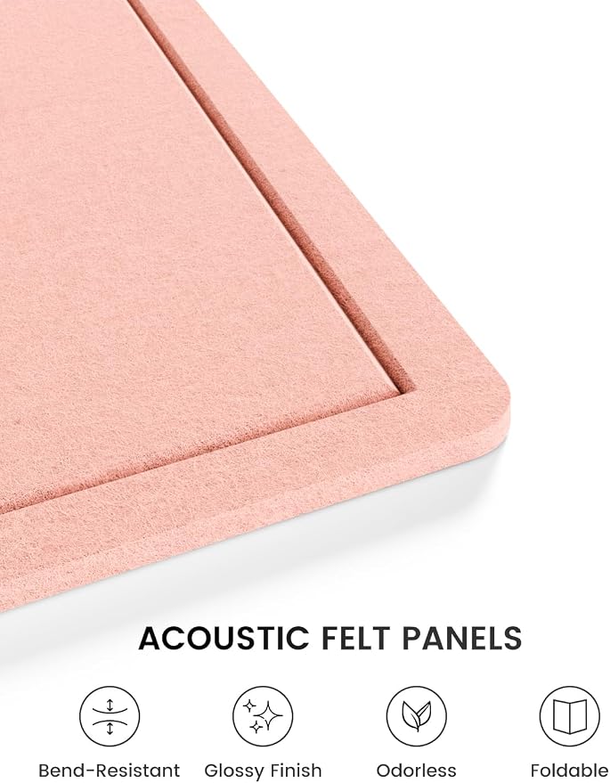 Fluxynara 35.4" x 23.6" Bulletin Board, Pink | Cork Board Alternative with 12 Removable Adhesive Tabs, Foldable Felt Pin Board for Home, Office, Classroom & Dorm