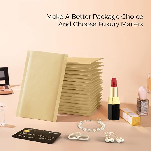 Fuxury Kraft Bubble Mailers 4x8" Brown Padded Envelopes 50 Pack Usable 4x7" | Strong Adhesion Self Seal Bubble Envelopes Waterproof Cushioned Mailers Packaging for Small Business,Bulk #000