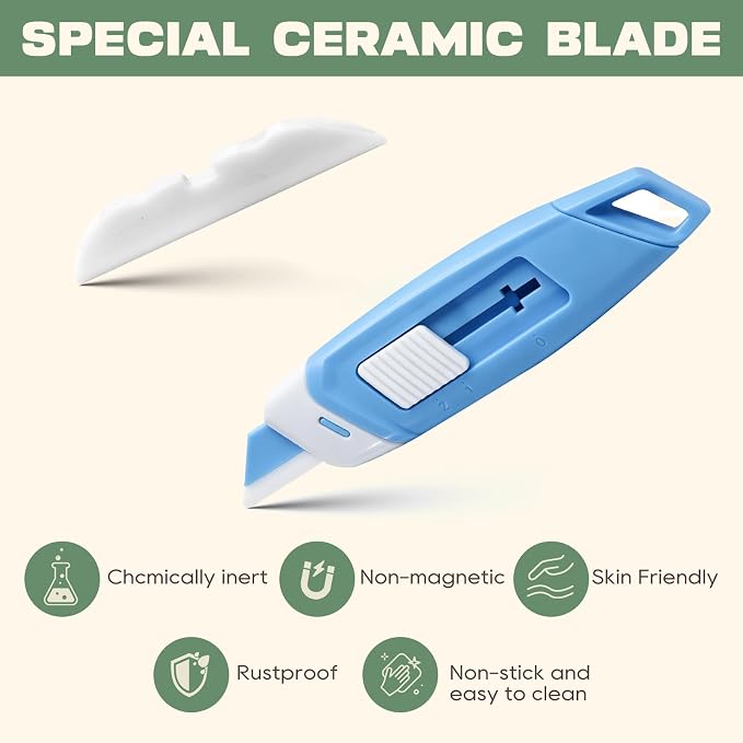 3-Pack Mini Ceramic Box Cutter, Retractable Utility Knife with Safety Lock & Keychain Hole, Magnetic Package Opener with Ceramic Blades for Home Office Shipping Packages (Multi)