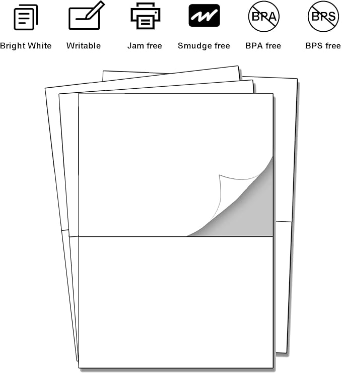 LabelMore Half Sheet Self Adhesive Shipping Labels for Laser & Inkjet Printers - White (4000 Labels)