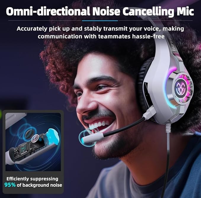 Gaming Headset for PC, Ps5, Switch, Mobile, Gaming Headphones for Nintendo with Noise Canceling Mic, Deep Bass Stereo Sound
