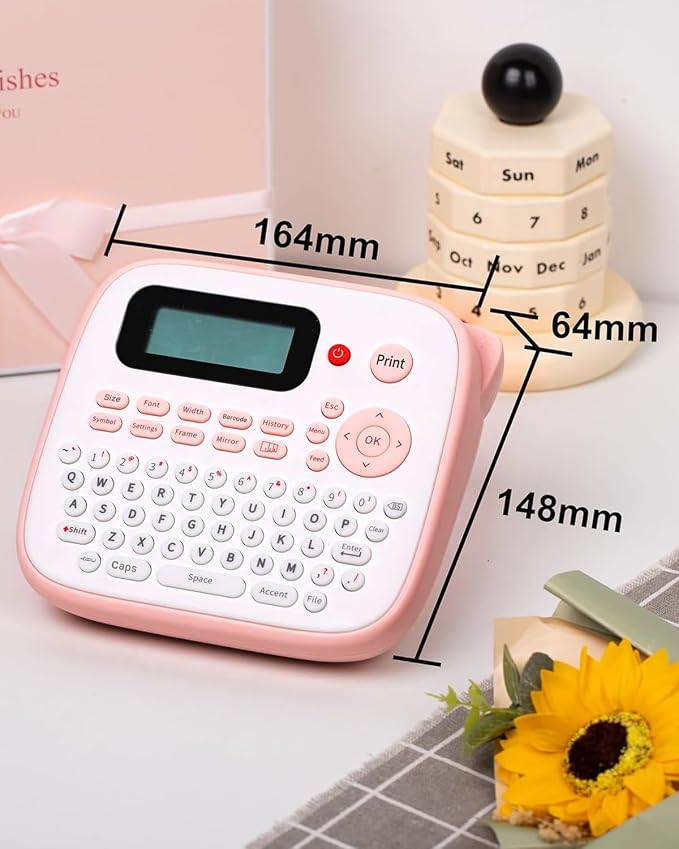 Vixic Pink Label Maker, D210S Label Maker Machine with Tapes Waterproof | Handheld Labeler Machine with Keyboard, Multiple Fonts Icons Frames for Home Kids School Items Classroom Office Organization