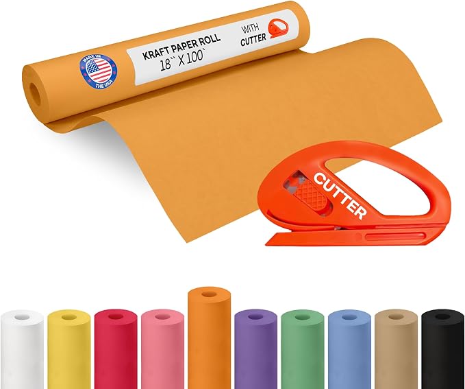 Orange Kraft Paper Roll 18" x 1200" (100 feet) with Cutter - USA-Made Gift Wrapping Paper for Packing, Moving, Shipping & Crafts/Arts - 100% Recyclable Natural Craft Material by IDL Packaging | Gift Wrapping Paper for Packing, Moving, Shipping & Crafts...