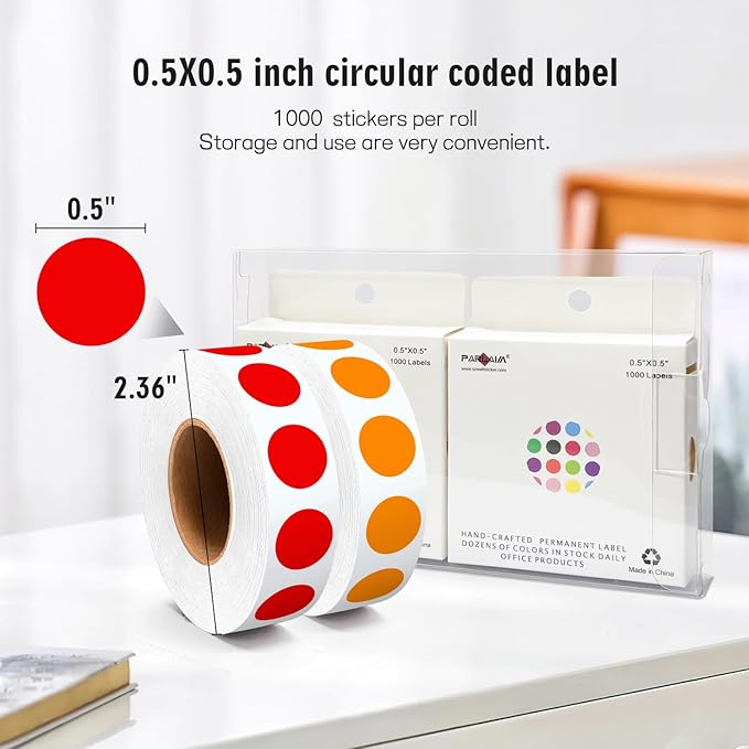 PARLAIM 1/2" Circle Dot Stickers 2 Rolls Pack 2000 Color Coded Labels for Home Commerce Business, Orange + Red