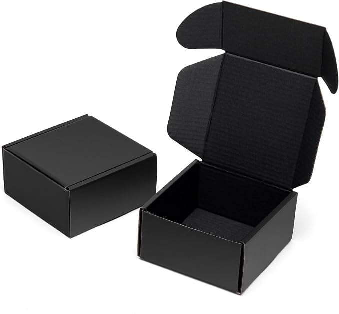 Timirog Small Shipping Boxes 4x4x2 Inch 25 Pack Black Corrugated Cardboard | Mailing Box for Small Business, Tab Locking Literature Mailer for Packing Jewelry Ornament Gift Craft Packaging Supplier