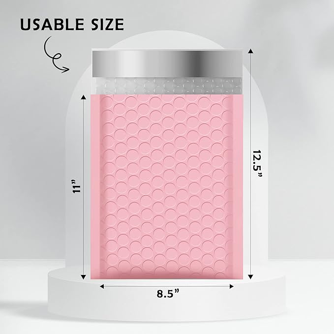 Yens Poly Bubble Mailers 8.5x12 25 Pack Light Pink Waterproof Self Seal Adhesive Shipping Bags, Cushioning Padded Envelopes for Shipping, Mailing, Packaging Usable 8.5x11