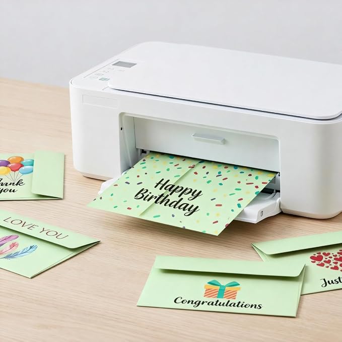 30 Pack A4 Blank Cards with Envelopes, 4x6 Colored Folded Cardstock and Matching Colored Self-Seal Envelopes, Printable Thank You Greeting Cards, for Custom Printing, Wedding, Birthday & All Occasions