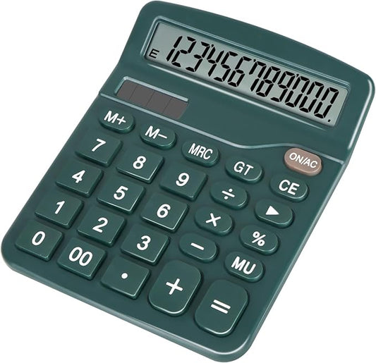 Dark Green Desktop Calculator with Big Buttons, Dual Power Source, Solar and Battery, Large Display Screen - Perfect for Office, Teachers, and Students (Dark Green)