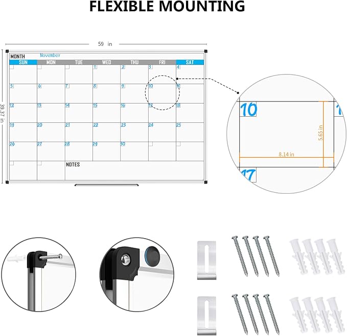 XBoard Magnetic Calendar Whiteboard for Wall 60" x 40" | Monthly Dry Erase Calendar Board, Silver Aluminium Framed for Planning
