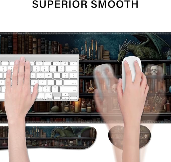 Desk Pad and Keyboard Wrist Rest, Large Mouse Pad + Keyboard Pad+Mouse Wrist Support, Non-Slip Desk Mat Protector for Office, Home 31.5×11.8 Inches Gothic Skeleton