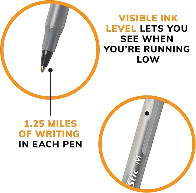 BIC Round Stic Xtra Life Ballpoint Pens - 1mm, Pack of 96 Black Pens | Medium Point, Ultra Long Lasting and Consistent Ink Flow, No. 1 Selling Ballpoint Pens