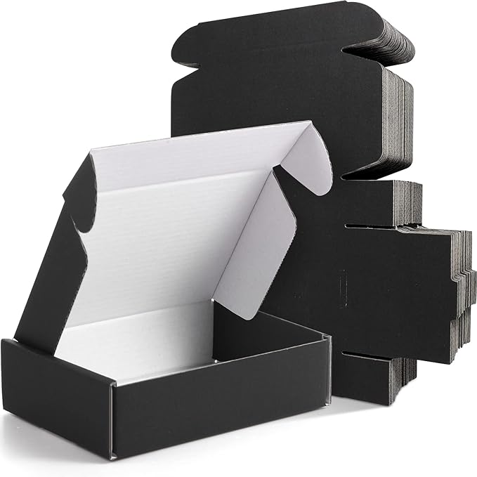 Spakon 50 Packs Shipping Boxes Cardboard Corrugated Mailer Packaging Boxes for Small Business Cute Small Box Cardboard Carton Box Mailers for Packaging Product(Black,6 x 4 x 1.6 Inches)