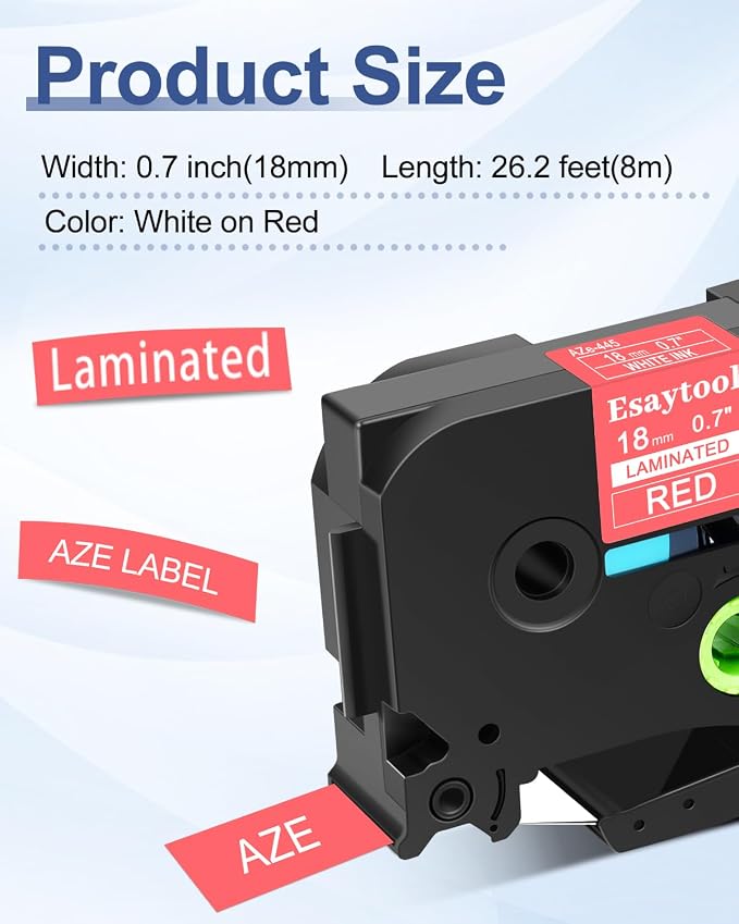 5 Pack Compatible with P-Touch TZe-445 AZE-445 TZ-445 White on Red 18mm 0.7'' Laminated Label Tape Replacement for Ptouch PT-1300 PT-2030 PT-300 PT-D400AD PT-E550W PT-P950NW Label Maker