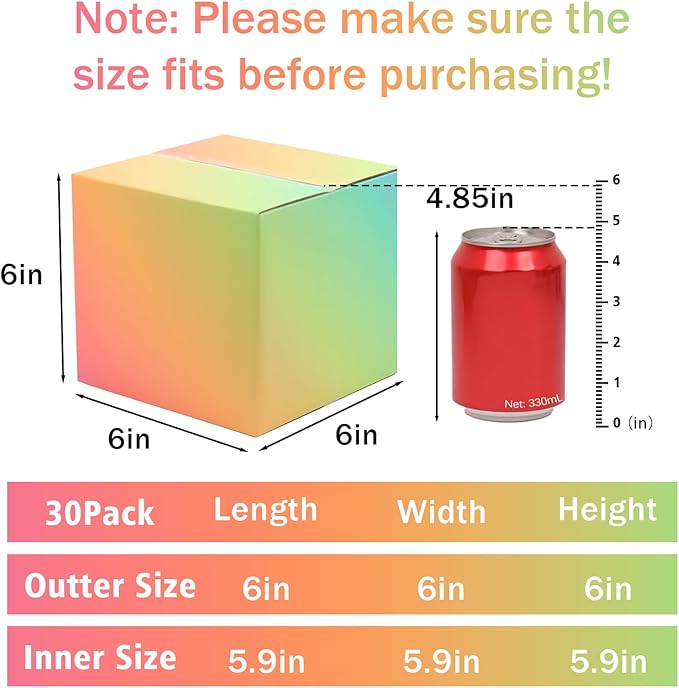 6x6x6 Shipping Boxes Small Set of 30, Gradient Corrugated Cardboard Box, Mailing Boxes for Packaging Small Business