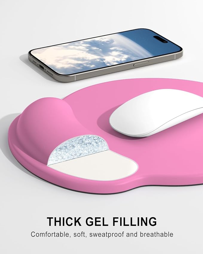 Auhoahsil Mouse Pad, Ergonomic Mouse Pad with Wrist Rest, Pain Relief Computer Gel Mouse Pad Wrist Support for Laptop, Mousepad with Non-Slip PU Base, Mouse Pads for Desk, Hot Pink