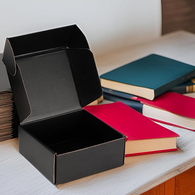Small Shipping Boxes 8x8x3 Inch (25 Pack) - Sturdy Black Corrugated Cardboard Boxes for Small Business, Ecommerce, Mailing & Packaging | Recyclable Gift & Storage Boxes