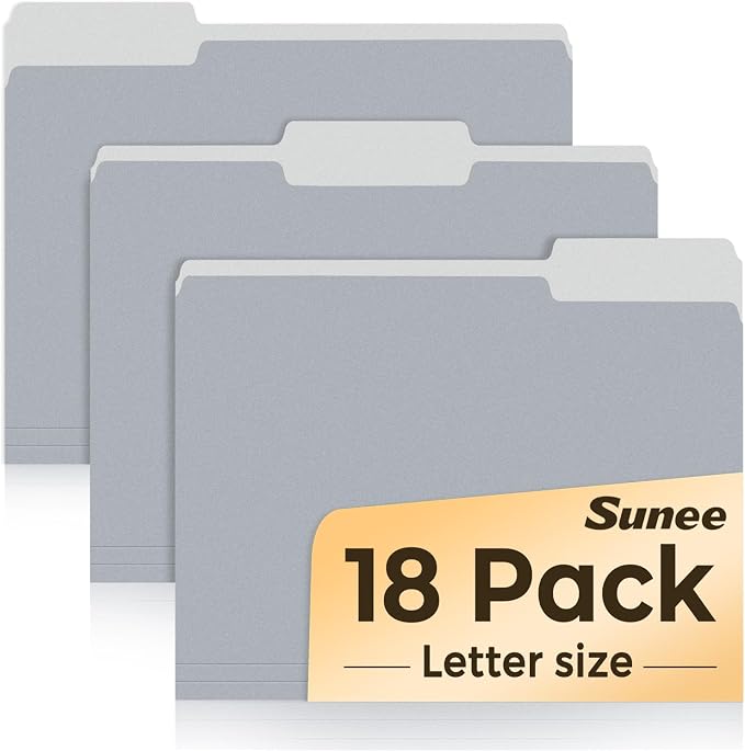 SUNEE File Folders, 18 Pack Manilla Folders 8.5 x 11, Colored Folders Office Organization Home School Folder for Documents Files Paper,Gray Colors