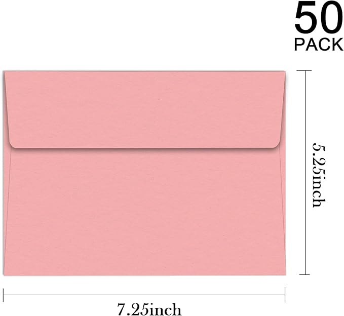 YINUOYOUJIA 50 Packs of A7 envelopes for invitation, 5x7 envelopes for Cards-Self Seal, Square Flap, Great for Wedding, Baby Shower, Mailing, Birthday Party (pink)