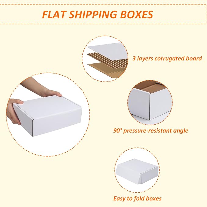 HORLIMER 10x7x3 inches Shipping Boxes Set of 25, White Corrugated Cardboard Box Literature Mailer, 25 Stickers Included