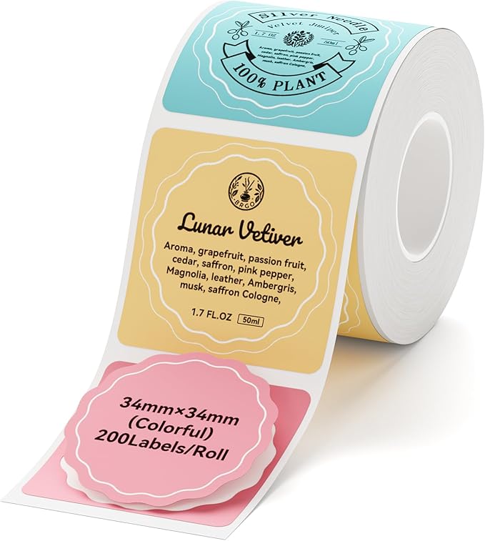 NIIMBOT Labels for B1/B21/B31 Label Maker, 34 x 34 mm (1.34'' x 1.34'') 200 Labels/Roll, Thermal Label Tape for Home Office Small Business Labeling Tape Replacement(Colorful)