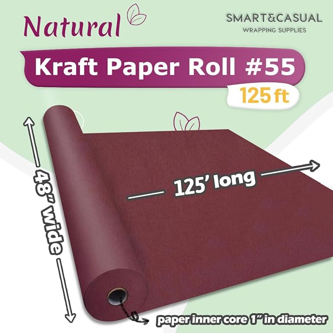 SMART&CASUAL 48" x 1,500" (125') Navy Blue Kraft Craft Paper Roll for Gift Wrapping Bulletin Board Bouquet Flower Kids Art Packing Parcel Table Covering 80GSM 55LB (Wine Red, 48" x 125')