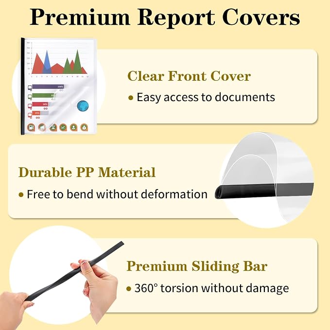 Report Covers with Sliding Bar, Clear Report Covers for Letter-Size Paper | A4 Resume Covers Presentation Folders File Document Binder for School Business, 70 Sheet Capacity