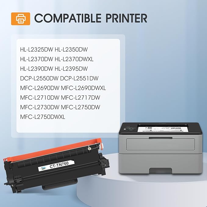 TN760 Toner for Brother Printer TN730 TN-730/TN-760 TN 760 TN-760 TN-730 | Compatible for Brother MFC-L2710DW DCP-L2550DW MFC-L2750DW HL-L2395DW HL-L2350DW HL-L2370DW HL-L2390DW Printer Black 2 pack