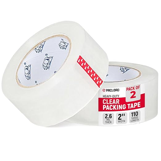 2" x 110 Yards Clear Packing Tape, Pack of 2 | Heavy-Duty 2.6 Mil Thick Carton Sealing Tape with Industrial Strength Adhesion for Packaging, Moving, or Shipping Boxes