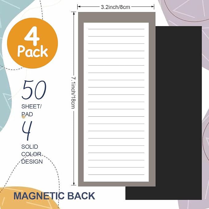 Utron 4 Pack Magnetic Notepads for Refrigerator, 50 Pages/BookGrocery List Magnet Pad for Fridge, Design Magnetic Grocery List Pad for Fridge, Grocery List Notepad, To-Do Memos, List