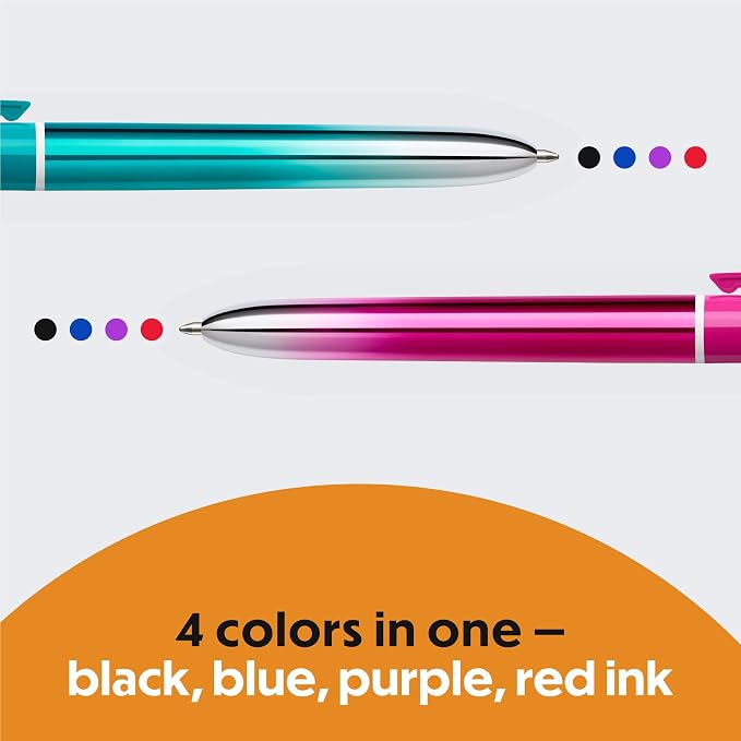 BIC 4-Color Retractable Ballpoint Pens, Medium Point, 1.0mm, 12-Count | Effortless Glide for Everyday Writing, Quick Color Changes with Retractable Design, Durable for Consistent Use